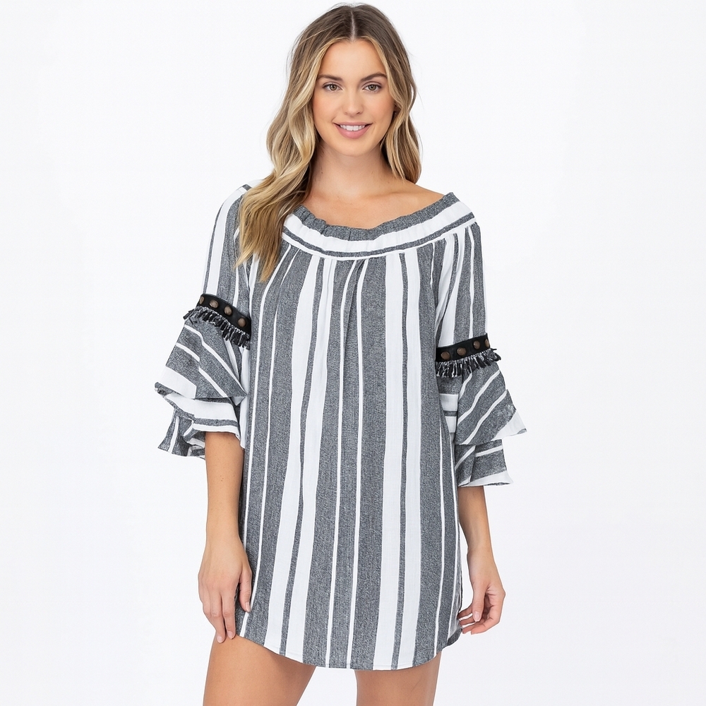 Misa Los Angeles| Striped Ruffle Sleeve‎ Mini Dress Medium